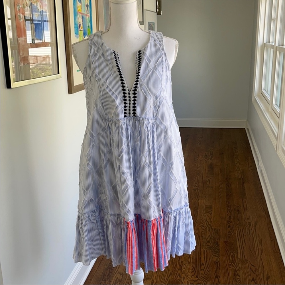 Lemlem Blue and White Sleeveless Mini Dress, worn once, in excellent condition